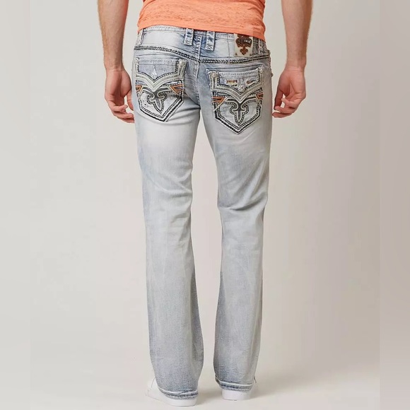 Rock Revival Men's Skinny Fit Jeans - Destroyed Denim With Back Zipper Pockets, Elliot S206 Style